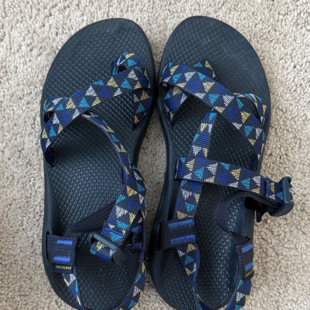 Chaco Women’s 10 Trey Navy Blue Geometric Strap Sandals ZCLOUD SANDAL BOX